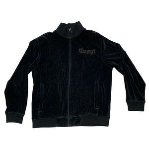 Coogi Velour Zip Up Jacket Black Large Mens